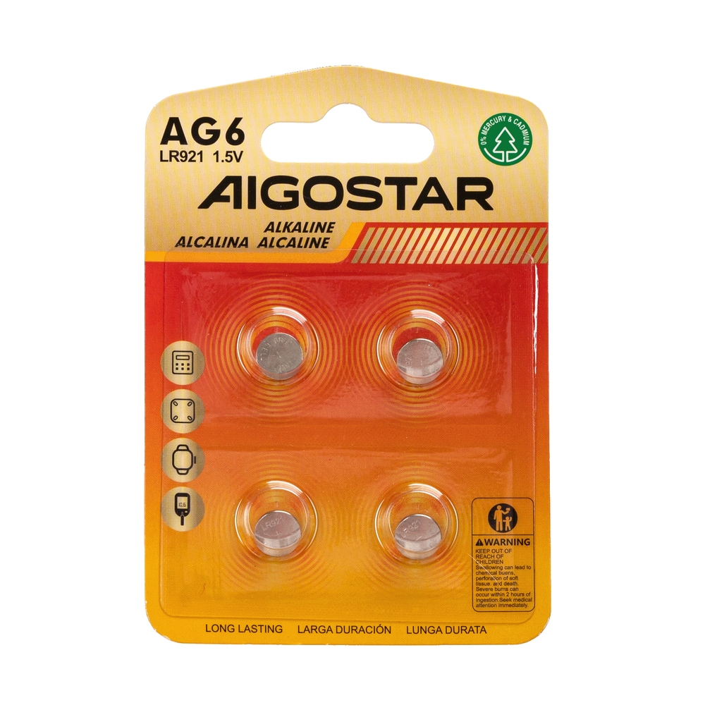 Knapcellebatteri AG6 LR921 med 3 års producentgaranti - 1,5V - 4 stk.