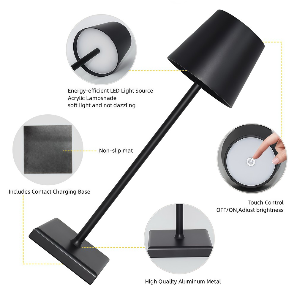Candela LED bordlampe med trådløs opladning - Sort, IP54, touch dæmpbar