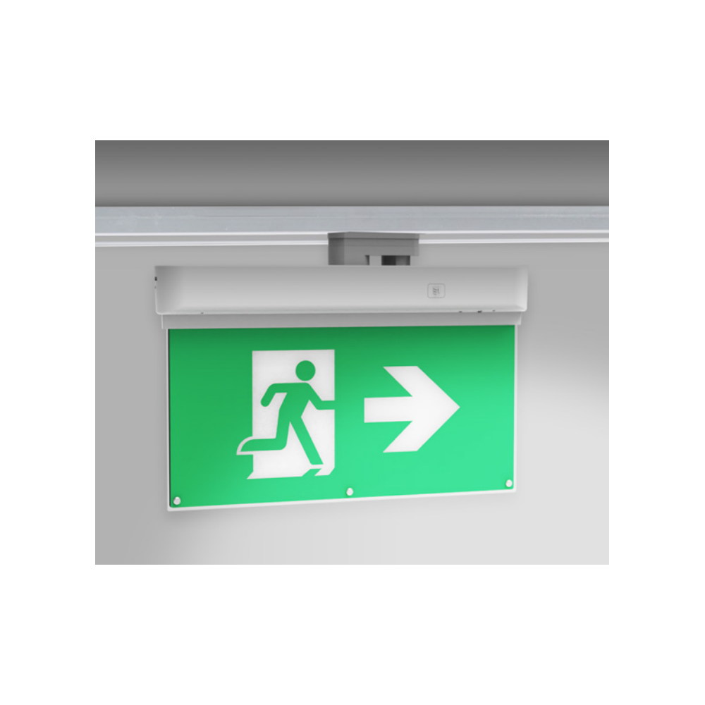 LED EXIT skilt til skinne - 3W, 2 timers batteri, inkl. piktogrammer, til 3-faset skinner.