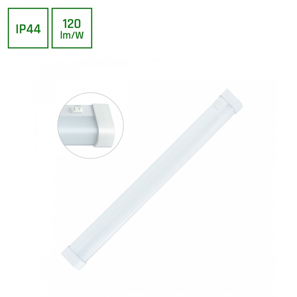 Aquatica 15W LED Væglampe - Varm hvid 230V 150° IP44 596x46x63, Hvid Runde Ender, Afbryder