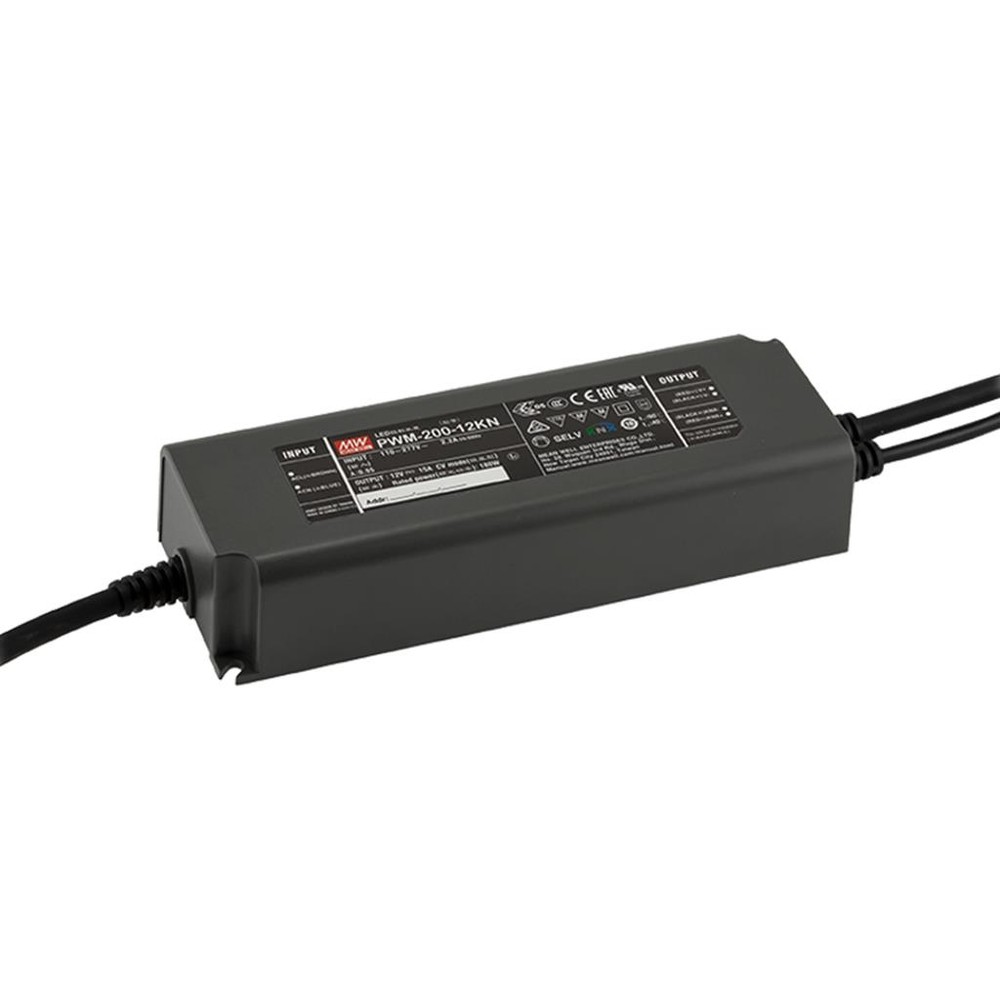 Meanwell 200W DALI2 dæmpbar strømforsyning - 24V DC, 8.33A, DALI interface + push dim, IP67 - 5 års garanti