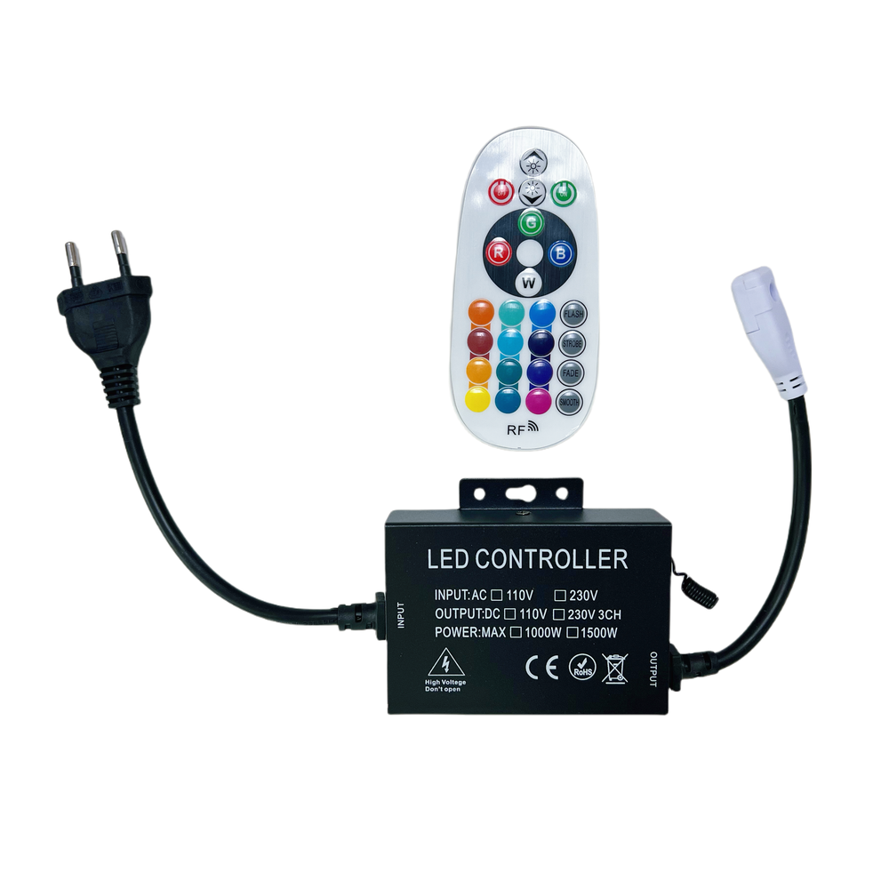 RGB CLIP-ON controller med 230V strømforsyning og memory funktion - inkl. endeprop - 100m ledning