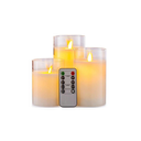 LED Bloklys sæt i glas med vippende flamme, 3 stk - Timer og fjernbetjening inkluderet - Ægte stearin - 10/12,5/15cm