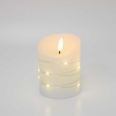 LED Bloklys med lyskæde, flammeeffekt, 10cm høj, inkl. fjernbetjening - Ø7,5cm, ægte stearin