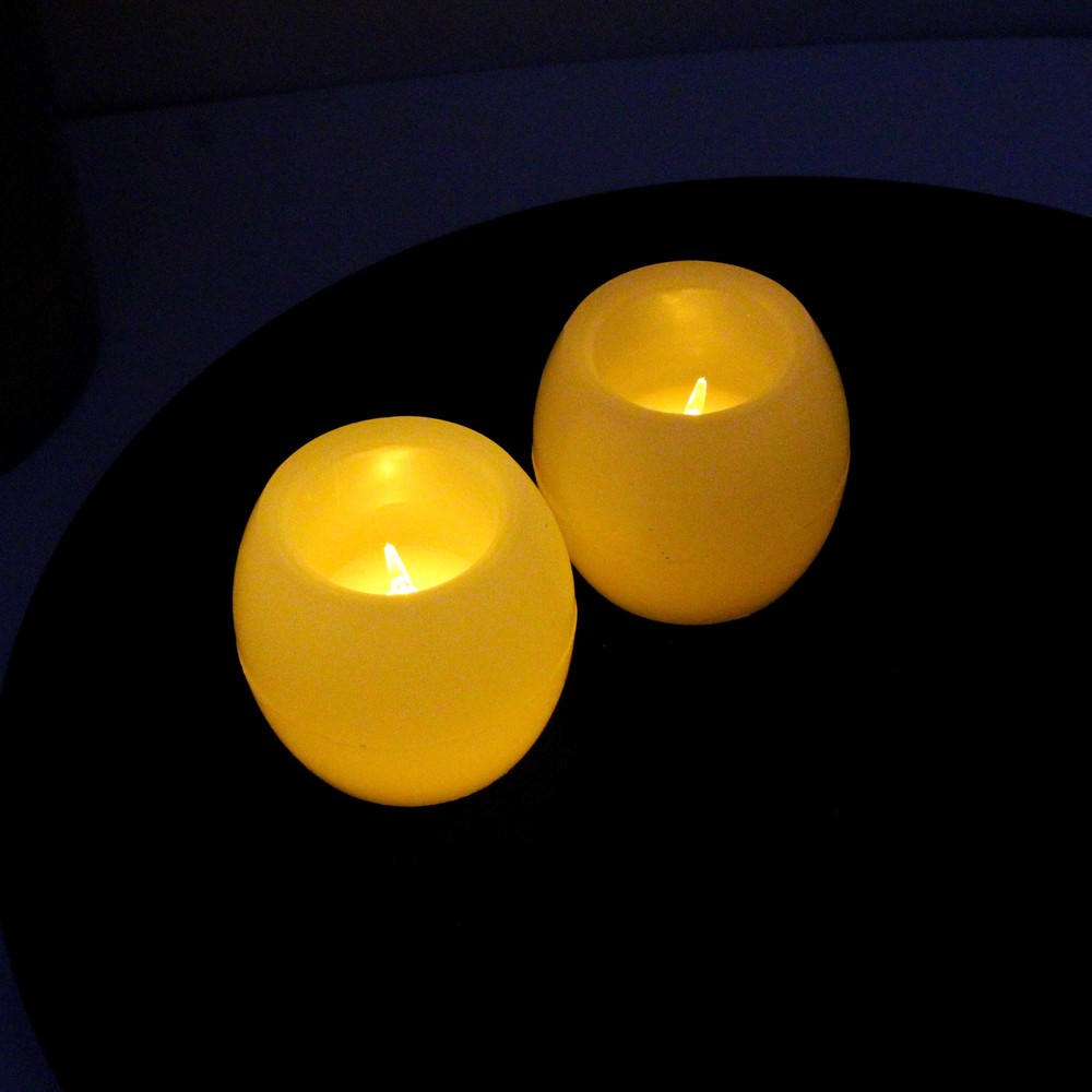 2-pak LED Kugle stearinlys med flammeeffekt - Ø5cm, 6cm høj, lavet af ægte stearin