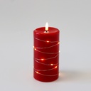 LED Bloklys med lyskæde og flammeeffekt, 15cm høj, rød stearin, fjernbetjening, autentisk udseende