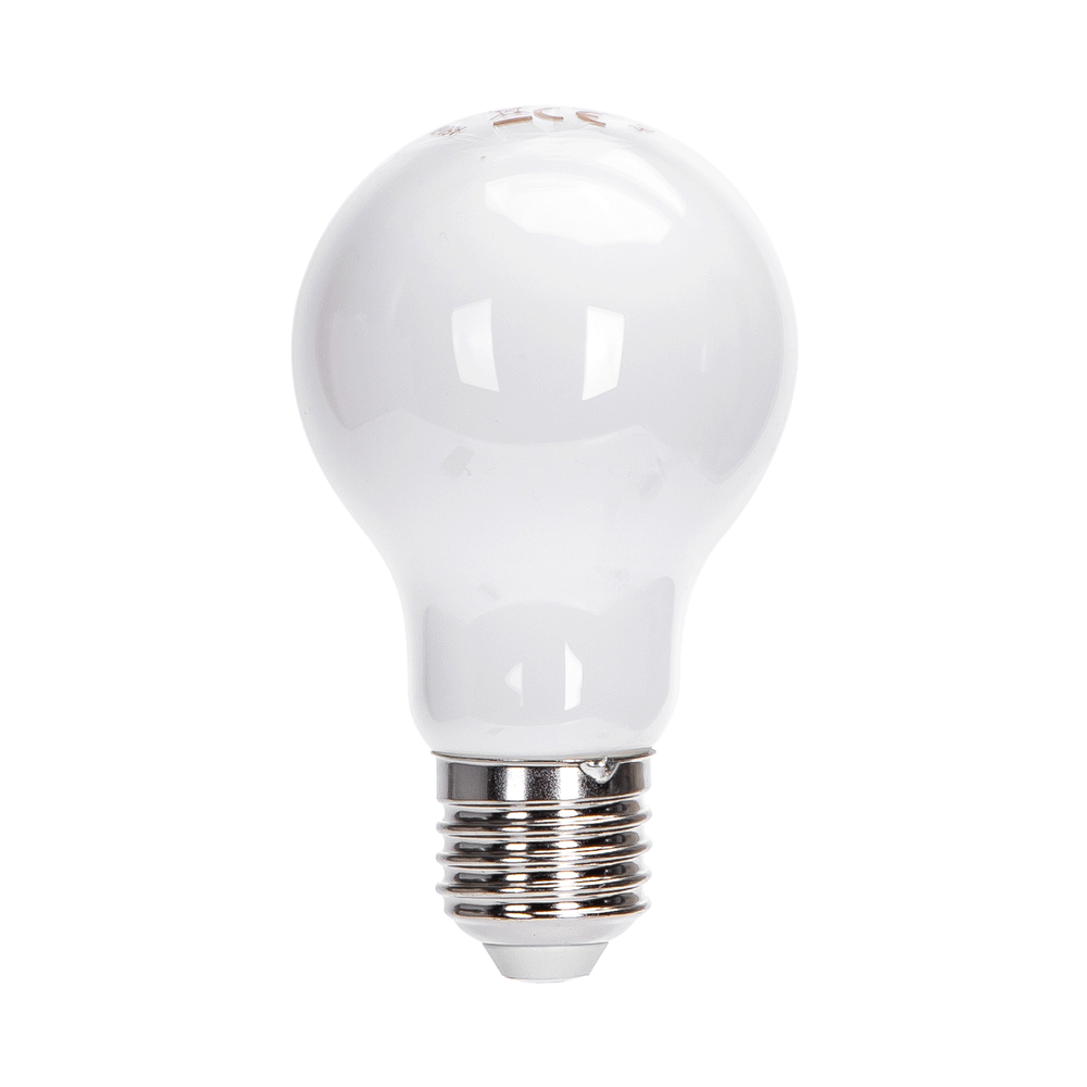 Filament pære A60, 8W, E27 - mat hvid LED med 3 års garanti