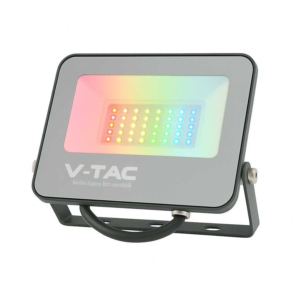 30W RGB + Hvid Projektør med Fjernbetjening - Sort hus, Grå matteret glas, IP65
