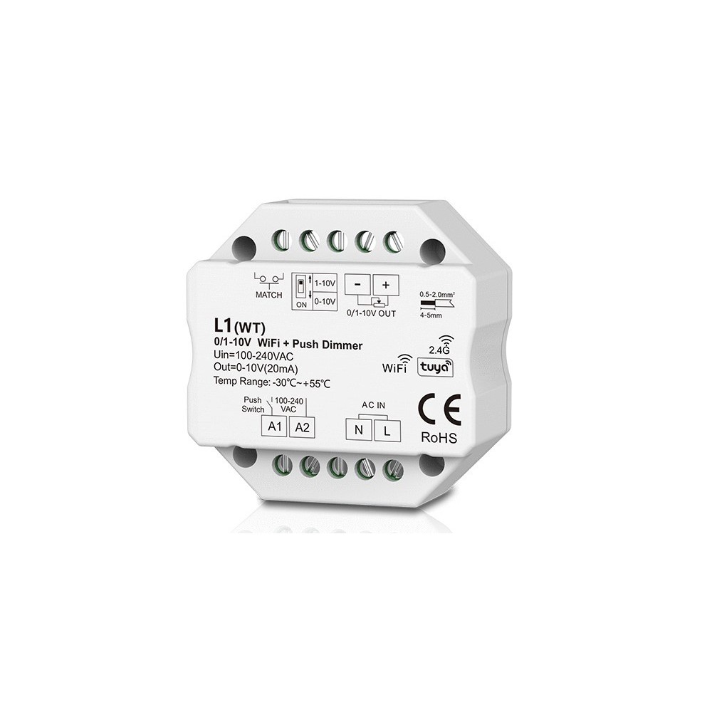 LEDlife rWave 1-10V Wifi indbygningsdæmper til LED - Tuya/Smart Life, RF, push-dim, 230V - indbygning