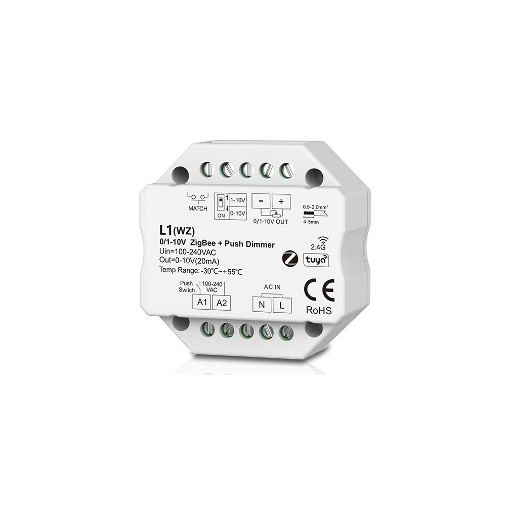 LEDlife rWave 1-10V Zigbee Indbygningsdæmper - Hue Kompatibel, RF, Push-Dim, LED Dæmper, Til Indbygning, 230V