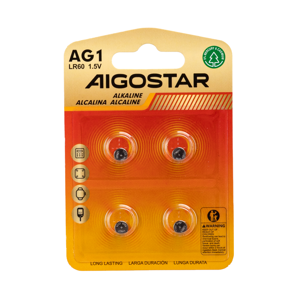 Knapcellebatteri AG1 LR60 4B 1.5V med 3 års producentgaranti