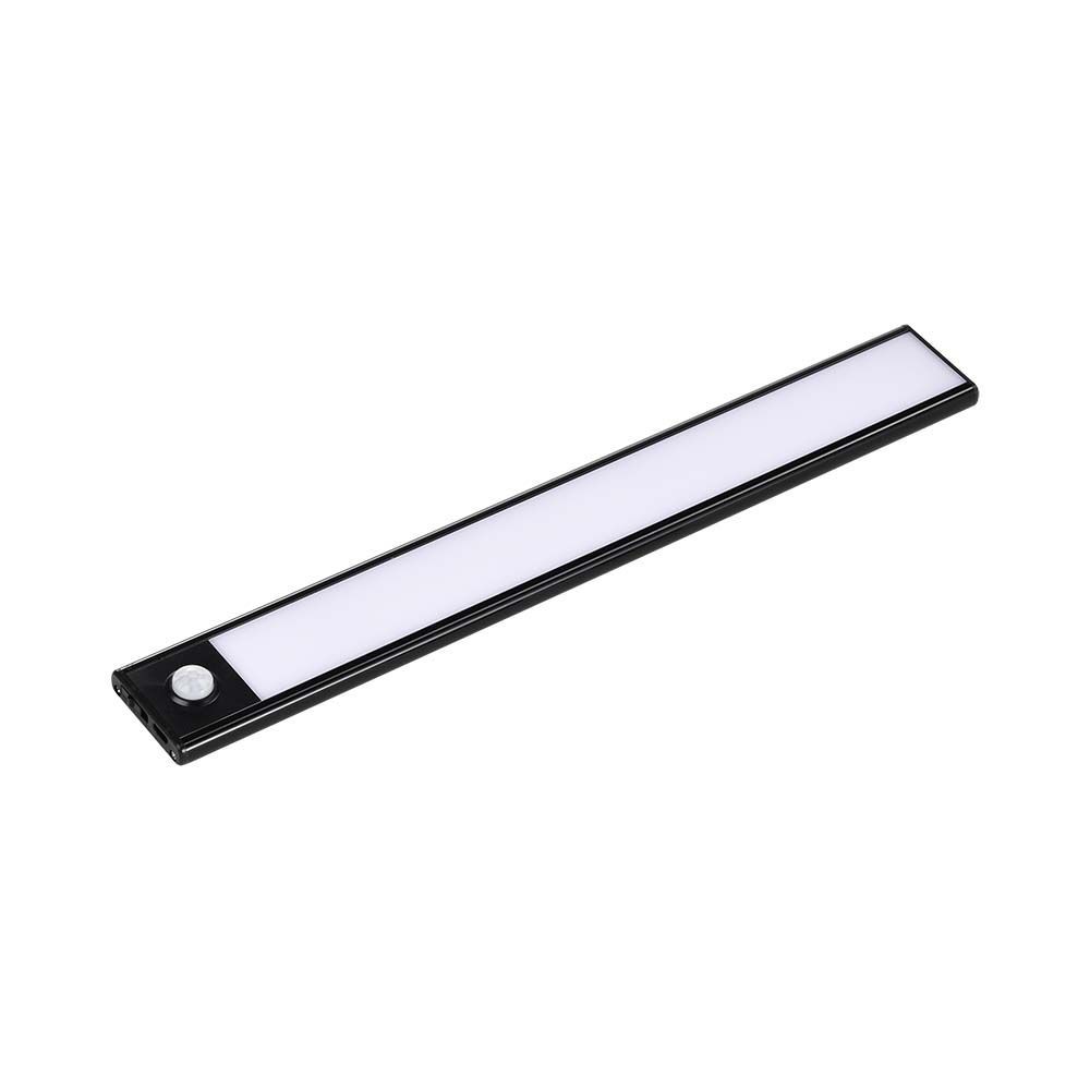 2W LED skabslys med PIR sensor, 3000K, sort finish, IP20 kvalitet - Ideel til skabe og skuffer i hjemmet.