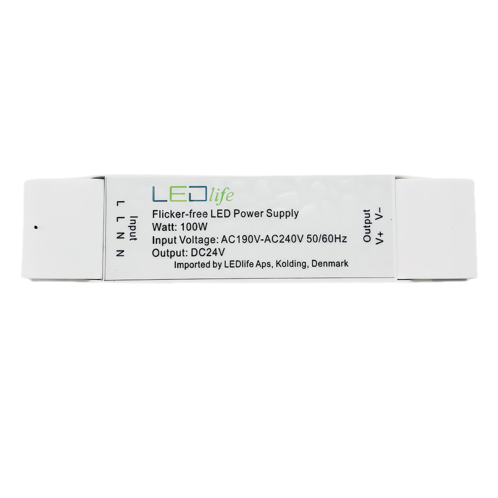 100W Flicker Free 24V Strømforsyning til Indendørs Brug - IP20, 4,16A