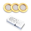 LEDlife Reco68 Møbelspot Guld - 3 stk. med strømforsyning, 2,7W LED, 220lm, RA92, erstatter 20W, 12V input