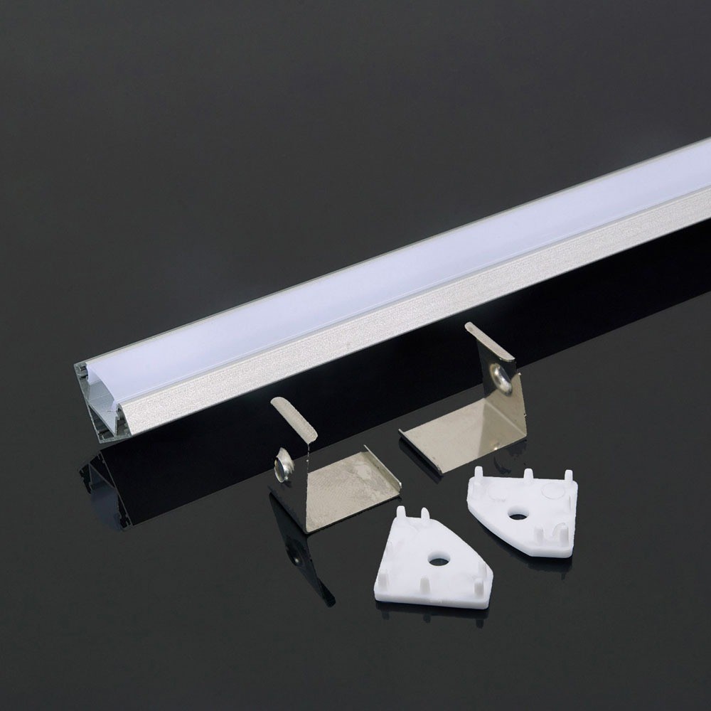 Monteringssæt med Diffuser til LED-Strips, Hjørne, 2000x19x19mm, Sølv
