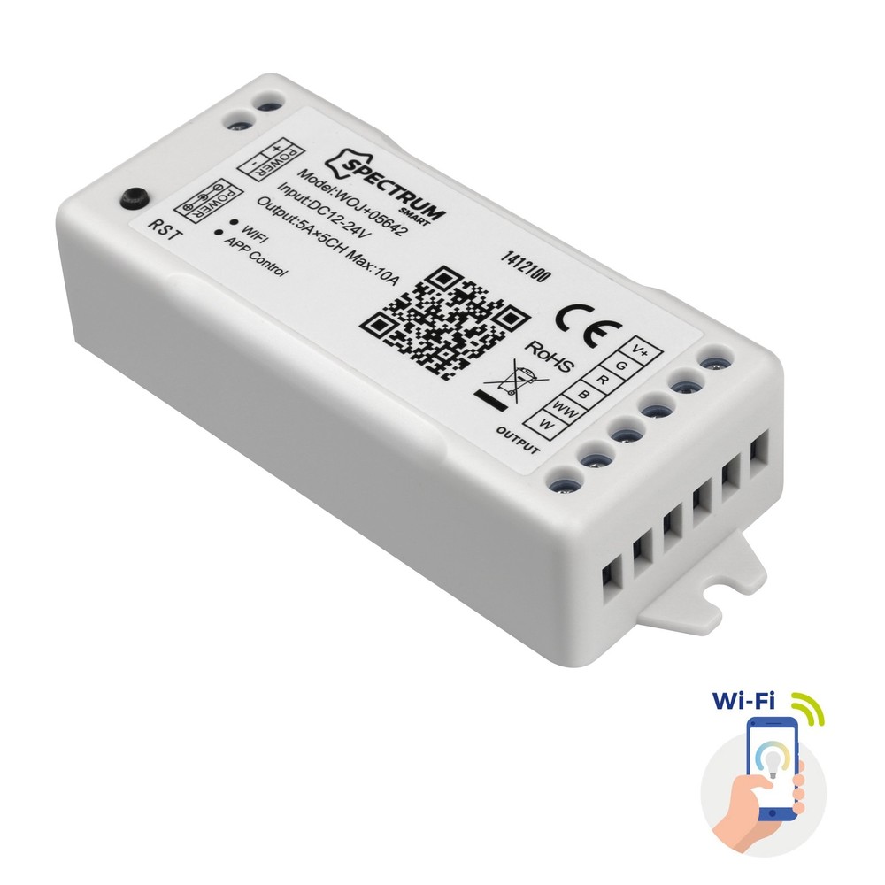 Spectrum RGBW + CCT Wi-Fi controller - 12V (120W), 24V (240W), Tuya Smart/Smart Life, Effekt: 240W, Input: 12V-24V