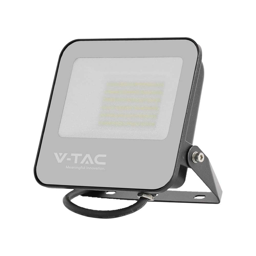 50W LED projektør med sort hus og gråt glas – 4000K, 8000lm, RA70, IP65, V-Tac Pro serie med 5 års garanti