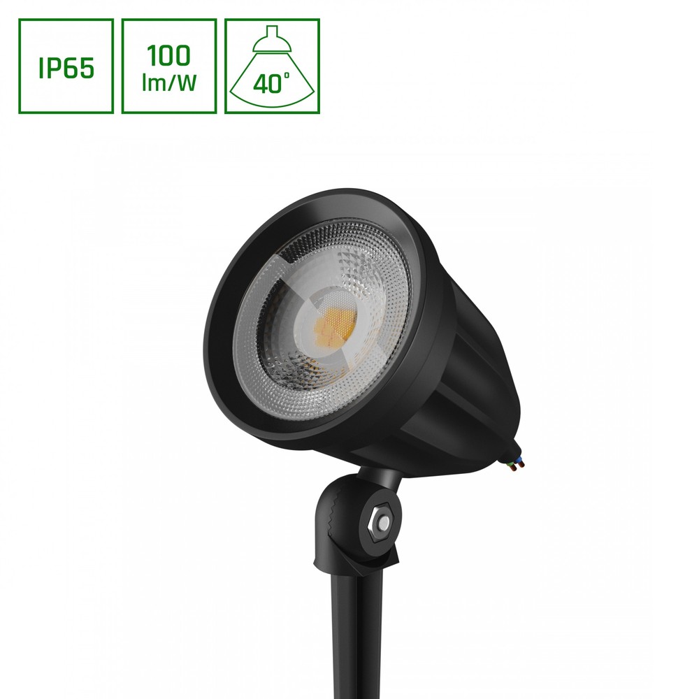 FLORI LIGERO 6W Varm Hvid 230V Udendørs LED Spotlight med Spike, Sort – IP65, 480lm, RA80