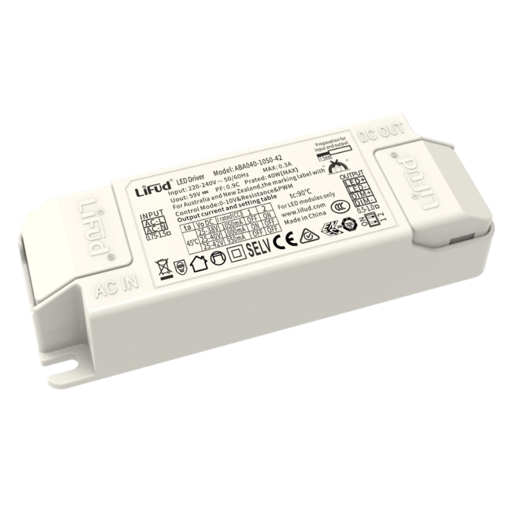 Lifud 40W 1-10V dæmpbar LED driver - 0/1-10V signal interface, flickerfri, til store LED paneler