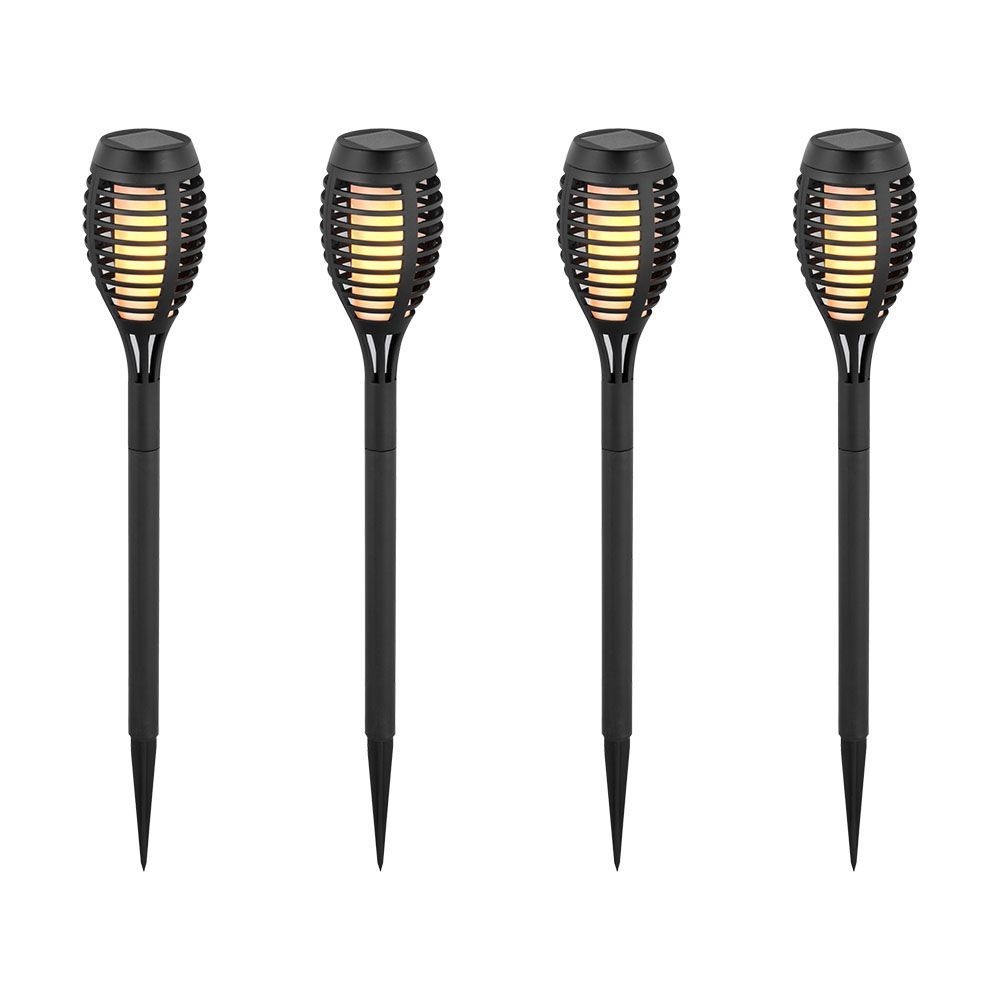 4 stk Solcelle Havelamper - Sorte, med spyd, flammeeffekt, 50cm høj