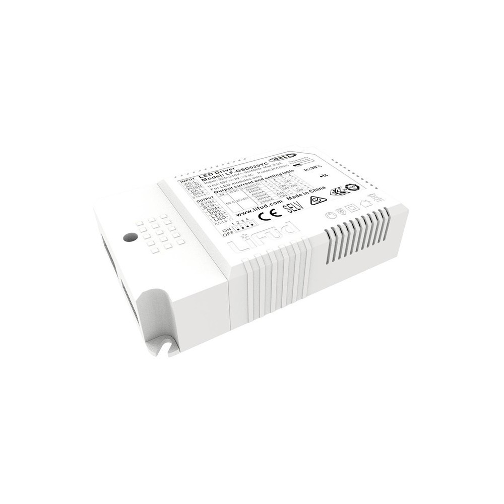 Lifud 45W 5i1 LED driver - Push dæmp, 0-10V og DALI, Sync, flicker free, passer til 29W, 36W og 45W store LED paneler - 5 års garanti