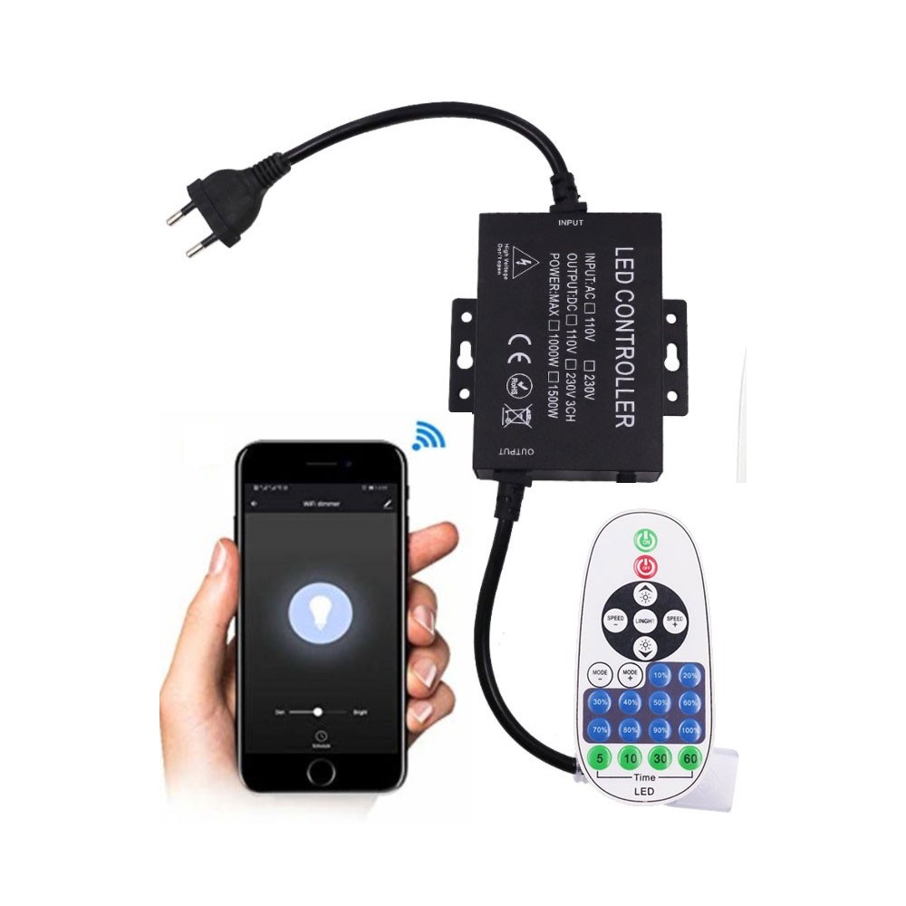 WiFi Smart Home dæmper til 230V inkl. endeprop (Type Q) med memory funktion - op til 100 m rækkevidde