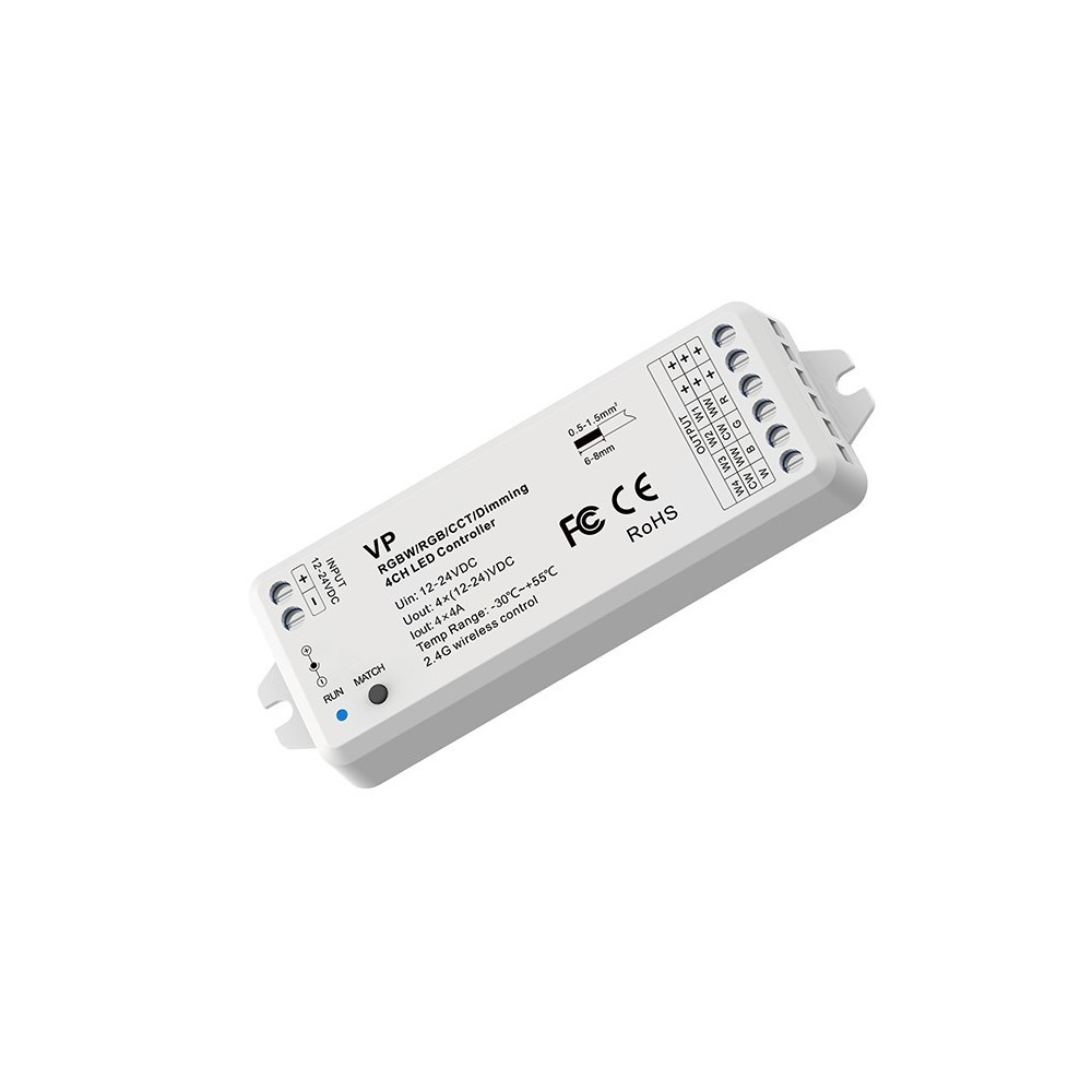 LEDlife rWave RGB+WW LED-strips controller - 12V (72W), 24V (144W) - Indgang: 12V-24V