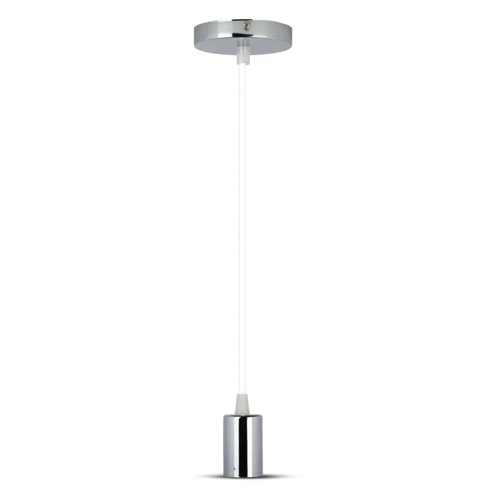 V-Tac lampefatning - Krom metal, hvid ledning, E27 (60W max)