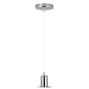 V-Tac lampefatning - Krom metal, hvid ledning, E27 (60W max)