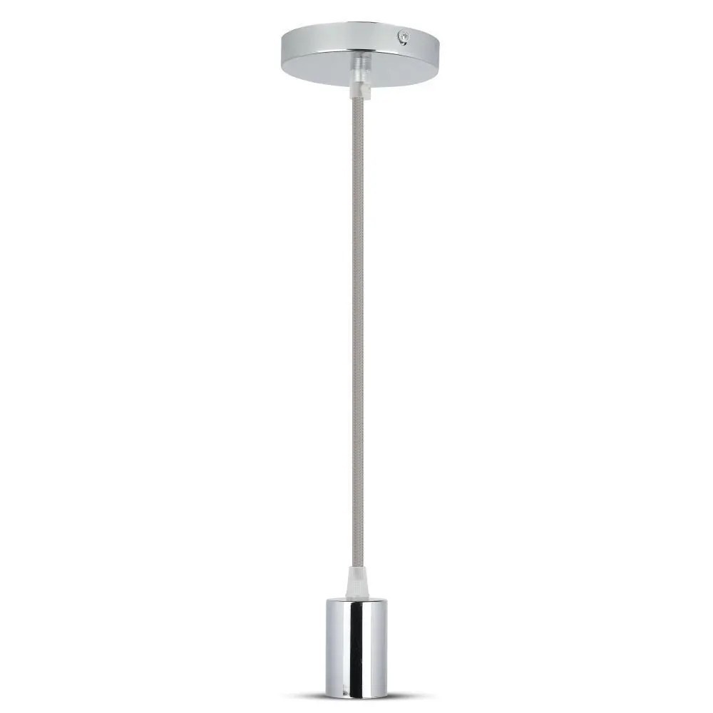 V-Tac Lampefatning - Krom metal, grå ledning, E27 (Max 60W)