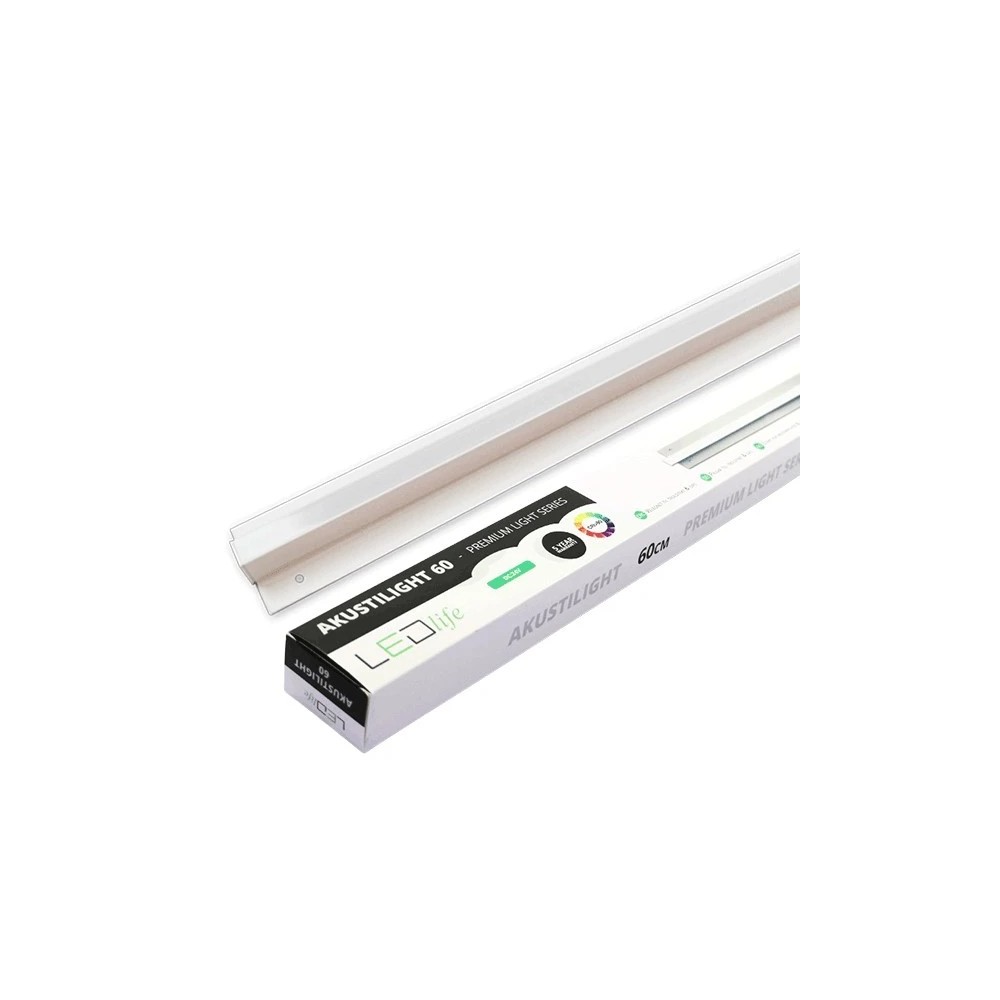 LED Troldtekt Skinne 60 cm, CCT - 19W, Akustilight, Planforsænket, 24V, 1950lm, RA93, 5 års producentgaranti