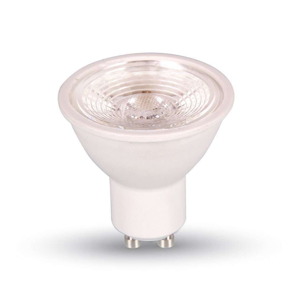 7W GU10 LED plast spotlight, linse, 6000K, 38D, dæmpbar - Hvidt lys til perfekt belysning med energibesparende teknologi.