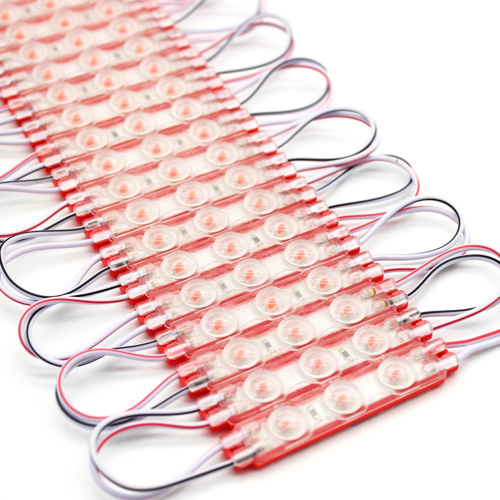 Vandtæt rød LED modul - 1,1W pr. stk, IP66, 12V, Perfekt til skilte og specialløsninger