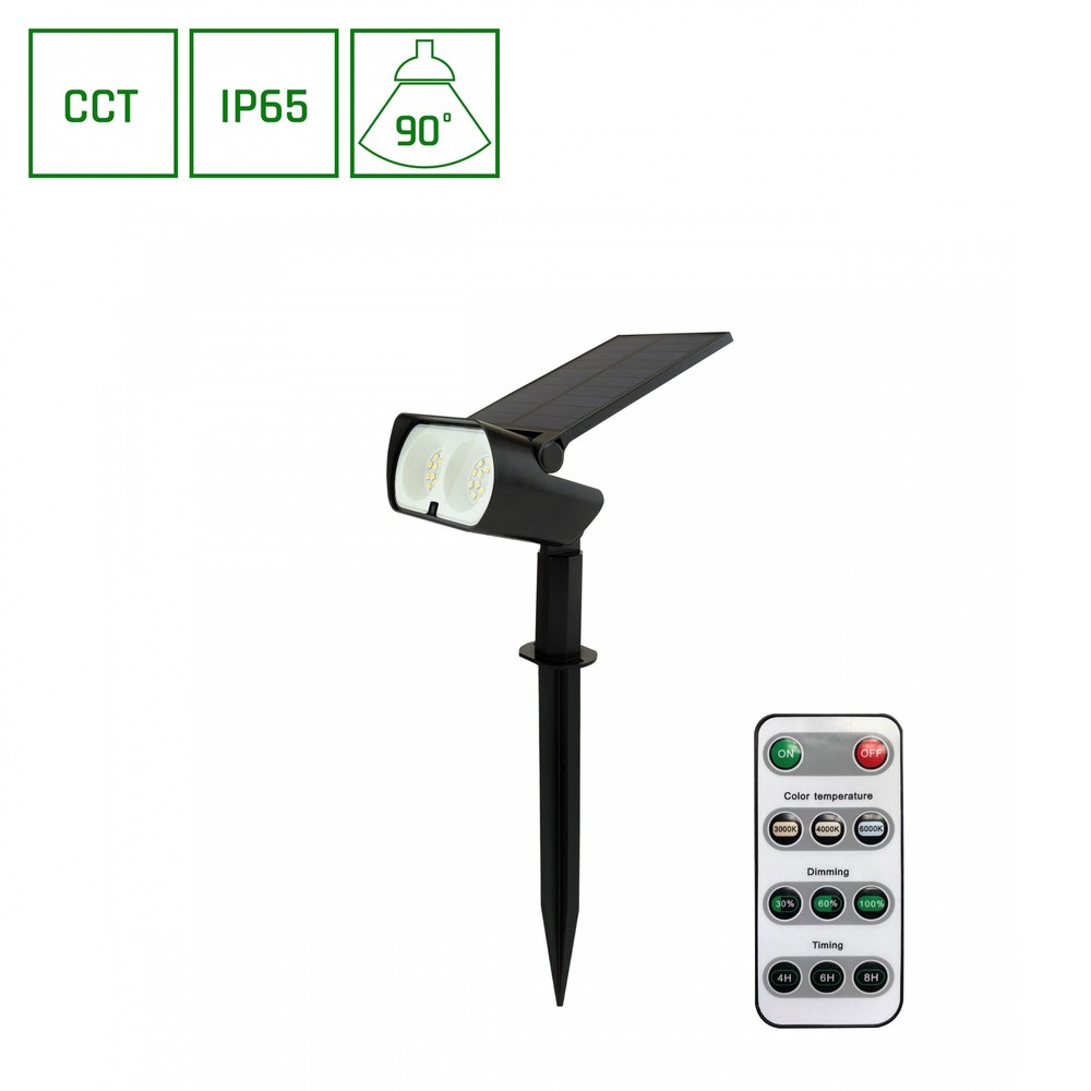 Solcelle havebelysning med fjernbetjening - Sort, CCT, 2W, IP65, 200lm