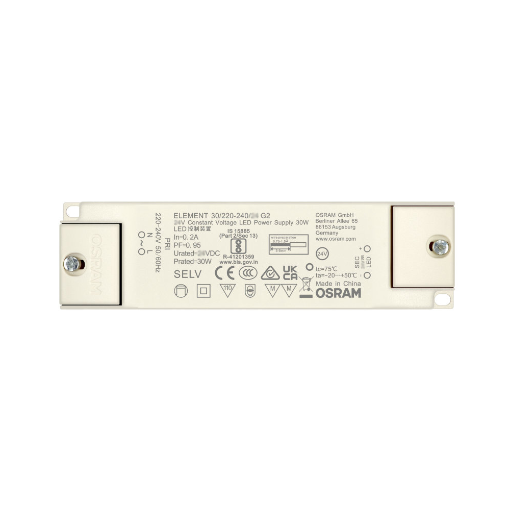 Osram 30W strømforsyning - 12V DC, 2,5A, IP20 indendørs - Effekt: 30W, Input: 230V, Output: 12V