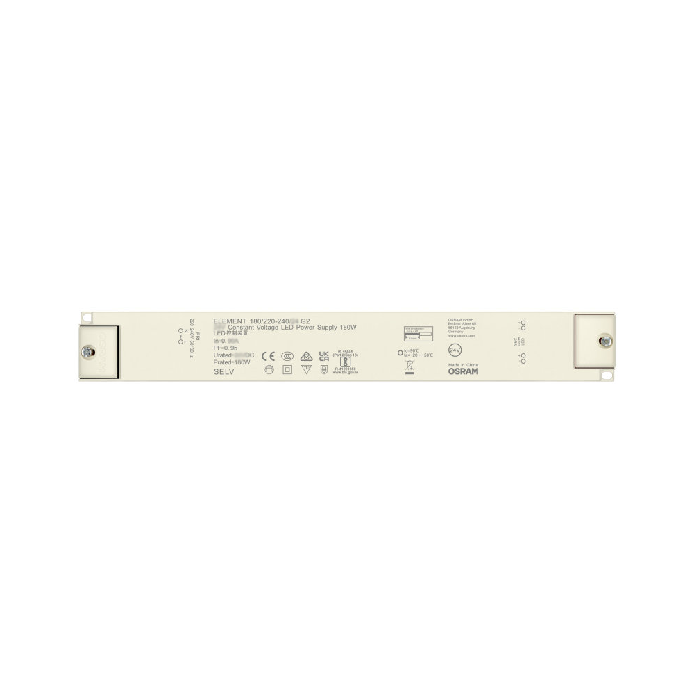 Osram 180W strømforsyning - 12V DC, 15A, IP20 indendørs - Effekt: 180W, Input: 230V, Output: 12V
