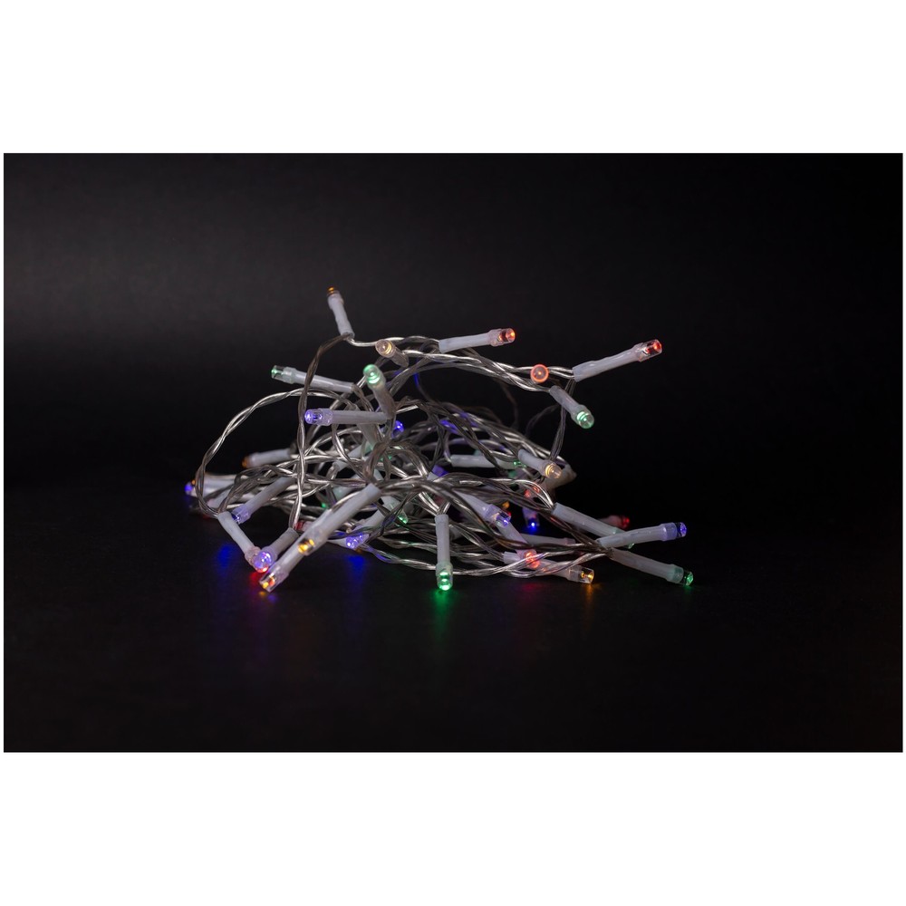 4 meter multicolor LED julelyskæde med 48 LED, IP44 til udendørs brug, indbygget timer og batteridrevet