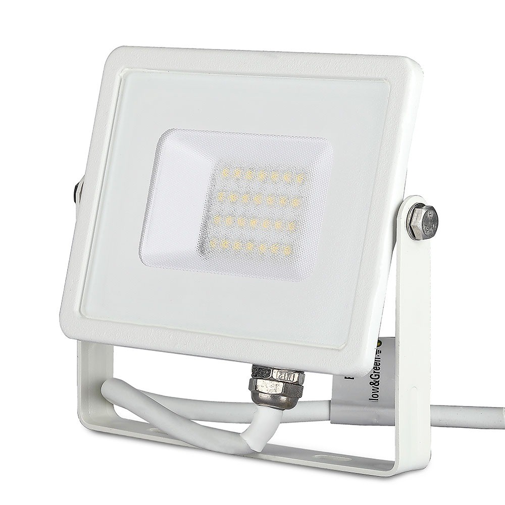 Projektør 20W med Samsung chip, 6400K, hvid hus - 1600lm, RA80, IP65, 5 års garanti