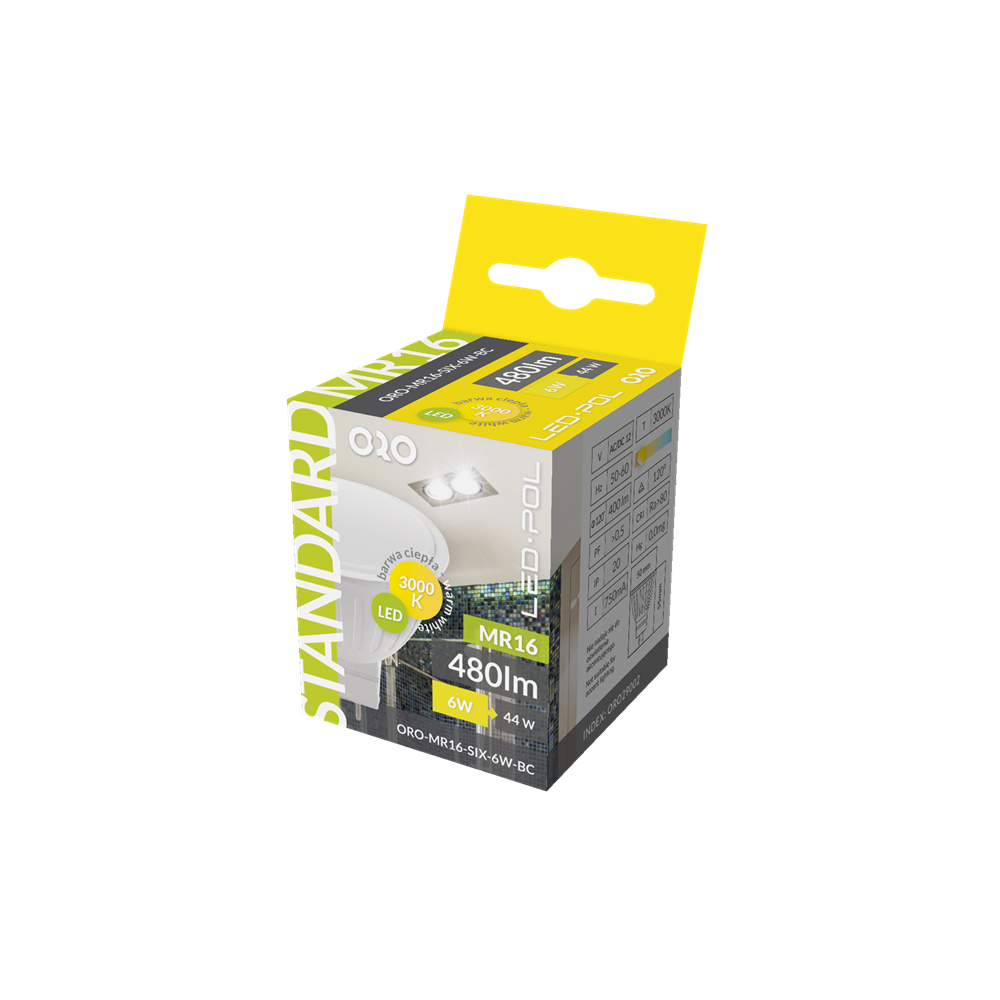 LED spotpære 6W MR16/GU5.3 12V (Lyskilde ikke inkluderet) - 410lm - Energibesparende og holdbar belysning til hjemmet