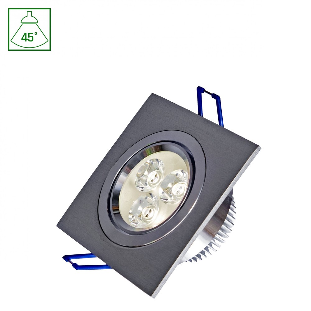 Firkantet LED-spot med 3 LED-pærer på 3x1W, 45° spredning og 230V indgang - Effekt: 3W, Lysstyrke: 250lm, Farvegengivelse: RA80
