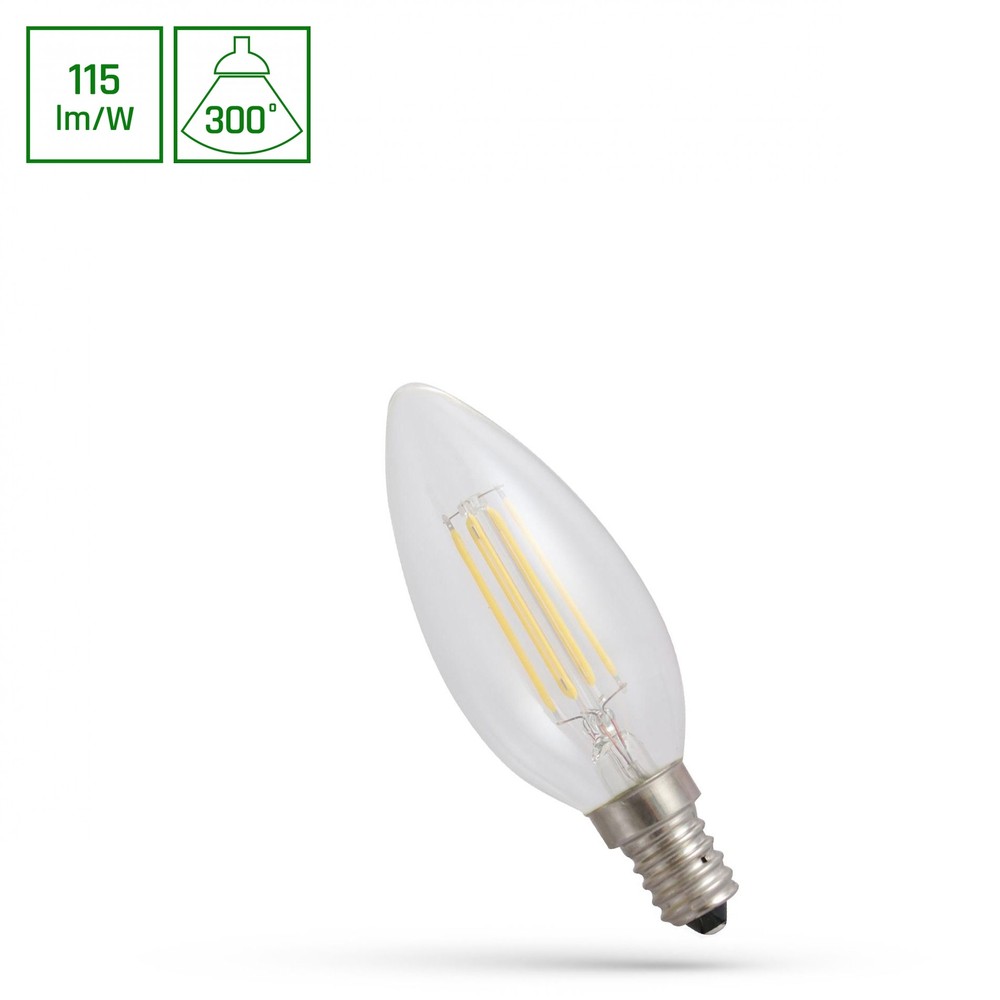 LED-pære C35 E14 230V 4W klar glødetråd Spectrum - 450lm - RA80