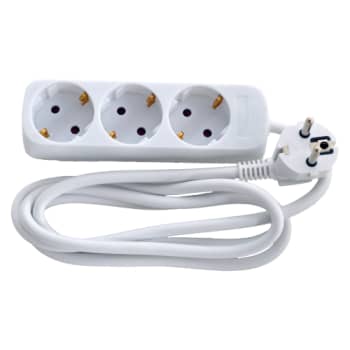 3-Stikdåse Schuko uden afbryder og med 1,5M ledning, hvid