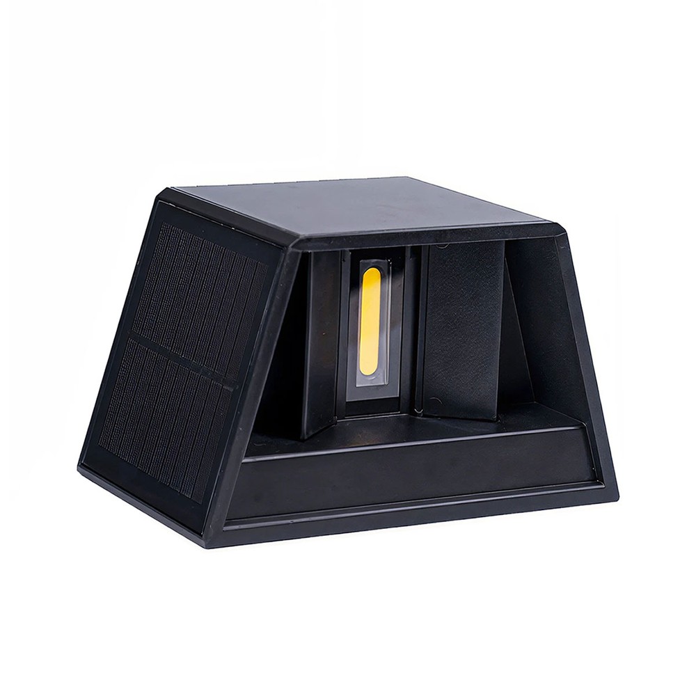 Sort solcelle sensor væglampe med justerbar spredning og skumringssensor - IP54, op/ned lysretning, 6W effekt