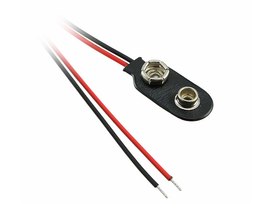 Battericlips til 9V E-blok batteri - I type, blød (30cm)