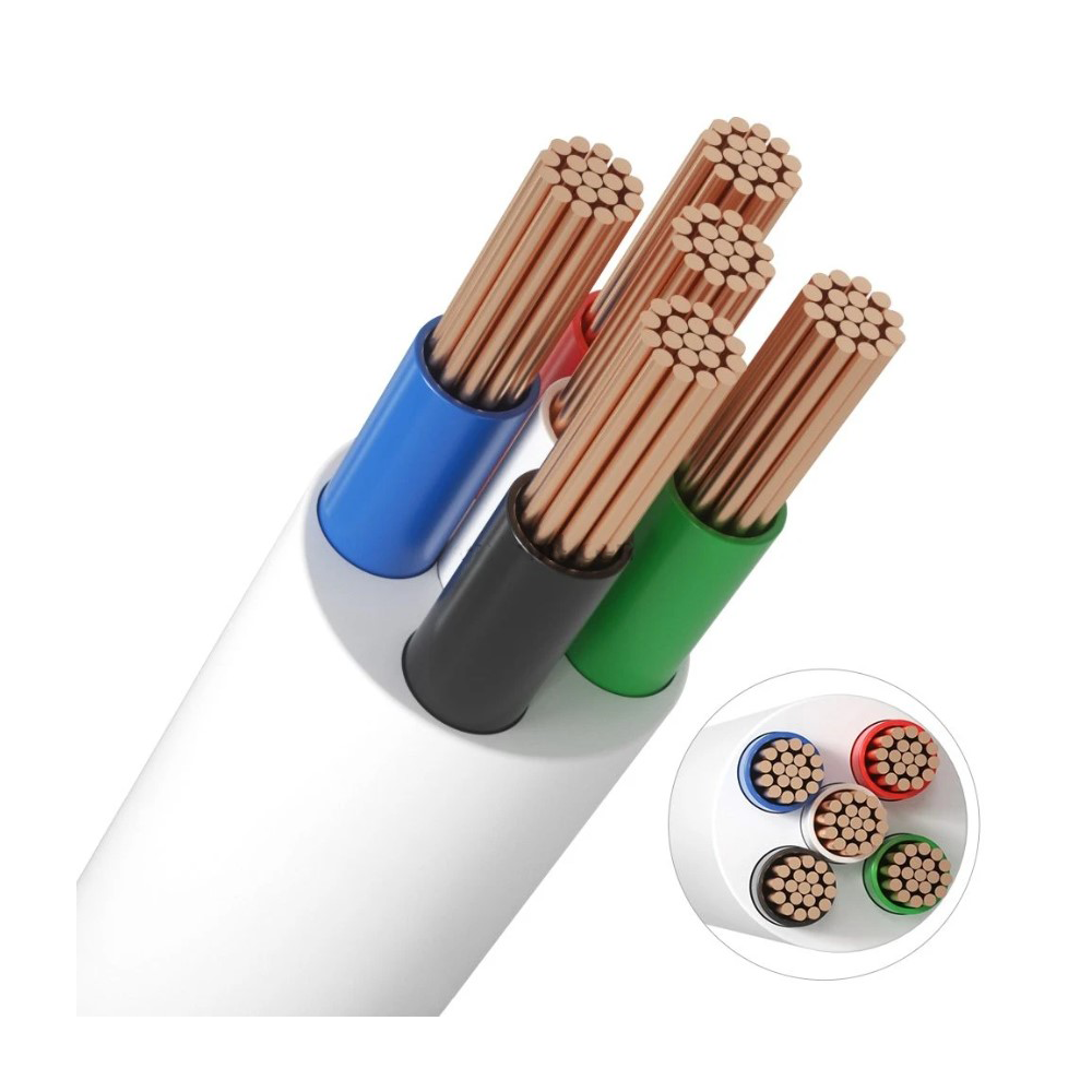 12-24V RGB+W kabel, hvid rund - 5 x 0,5 mm², 5 meter metervare