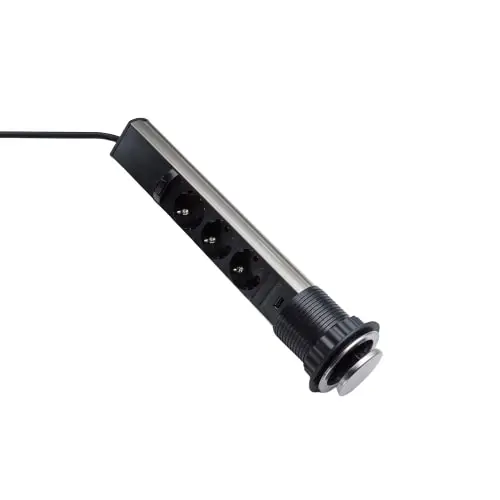 Pop-up stikdåse med 3 schukostik og USB-port, Ø60