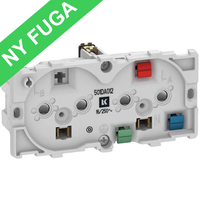 Fuga dobbelt stikkontakt 2-polet m/jord 2m