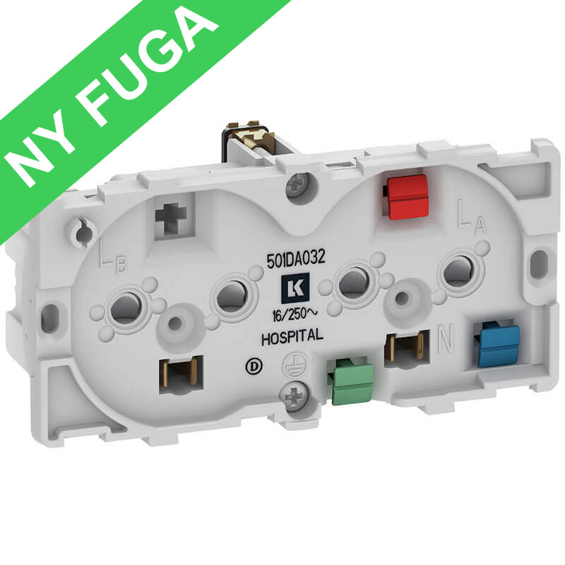 Fuga dob. stikkontakt hospital 2-polet m/jord 2m