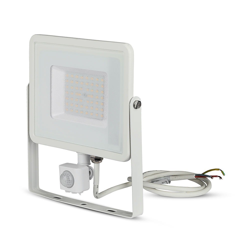 PIR-sensor projektør 50W med Samsung chip, 3000K, hvid hus - Professionel belysning til udendørs brug