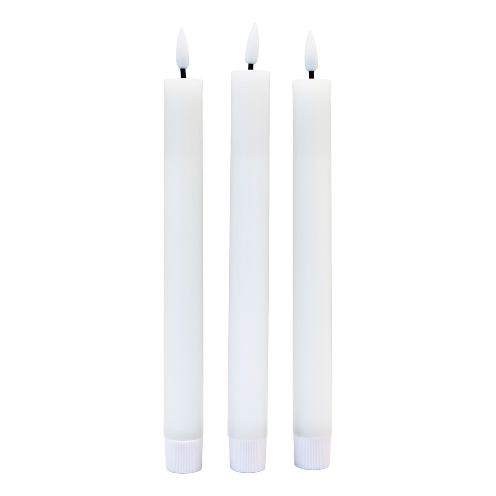 3-pak hvide LED stearinlys med flammeeffekt - Ø2,2cm, Højde: 24,5cm, stagelys, fjernbetjening, timer, batteridrevet